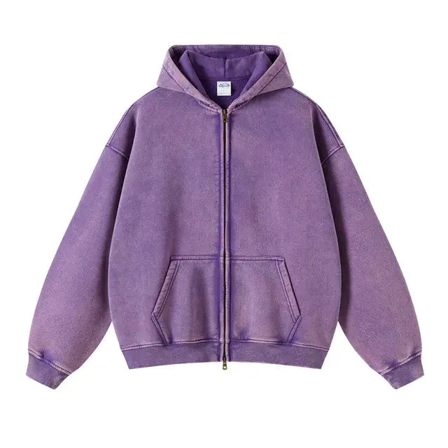 Washed Fleece Zipper Hoodies