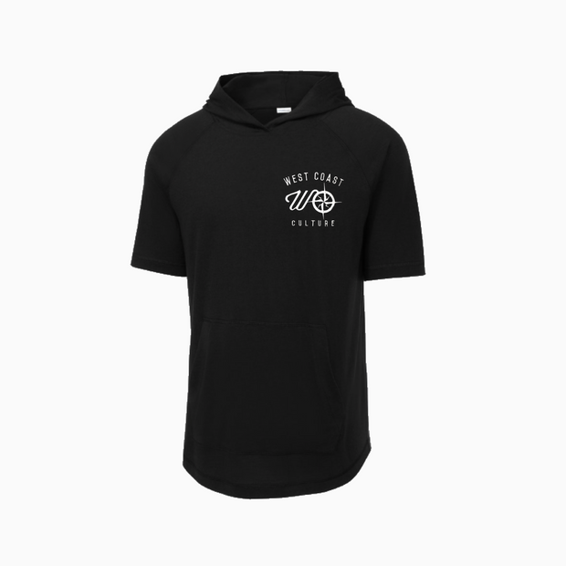 Embroidered Short-sleeve Hoodie Shirt Black
