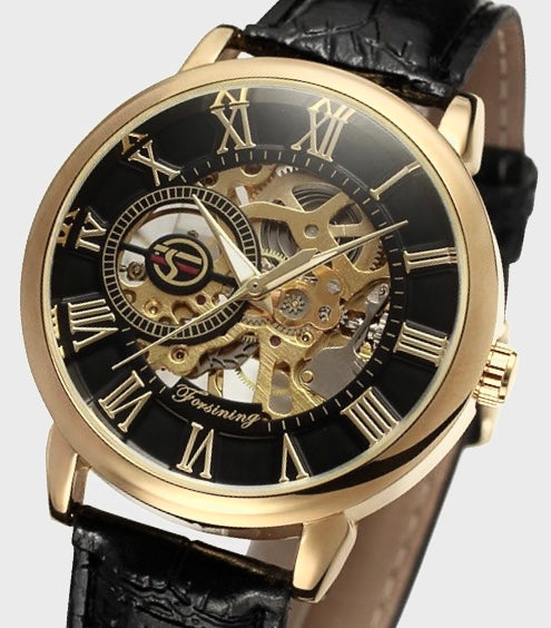 Men’s Luxury Automatic Stainless Steel Leather Strap Watch