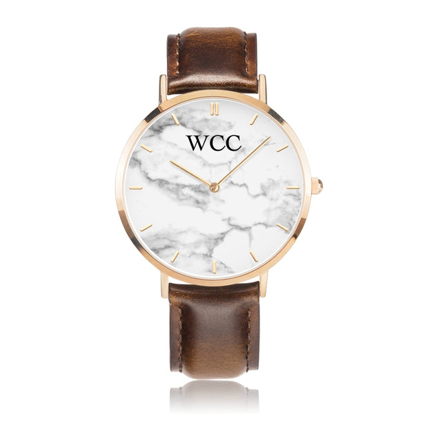 WCC Genuine Leather Stainless Steel Marble Watch (41 mm)
